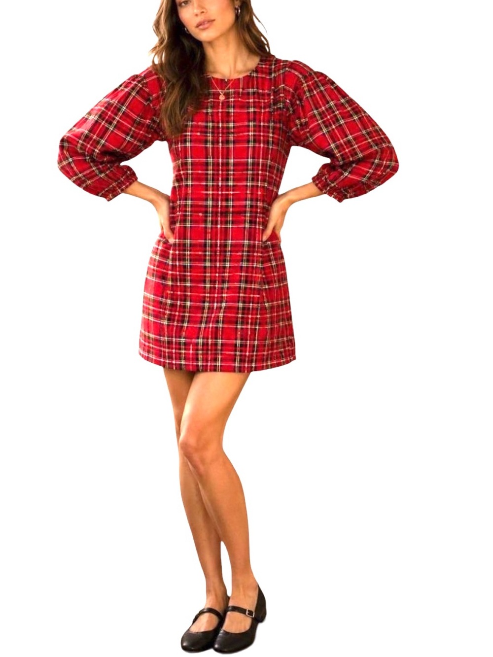 J.CREW PUFFED SLEEVE RED TARTAN DRESS — SIZE M, NWT
